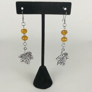 Simple Fall theme leaf earrings gold faceted glass beads